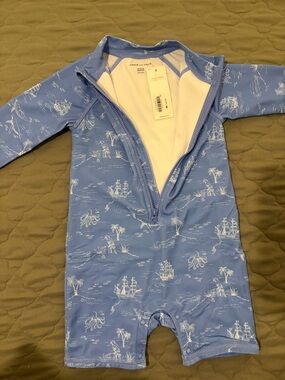 Janie and Jack Light Blue Nautical Zip-Front One-Piece swimsuit
